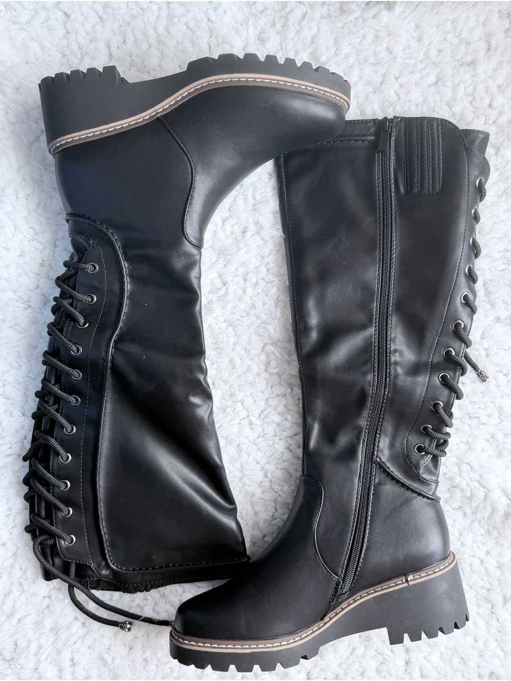 Women’s Black Lace-Up Knee-High Platform Boots